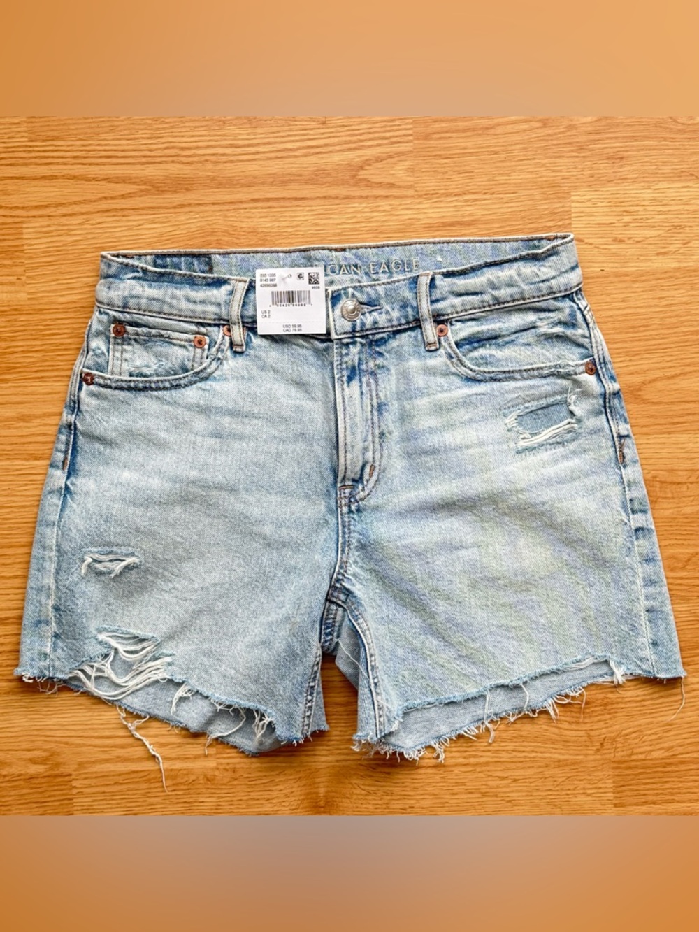 NWT American Eagle Strigid Relaxed Denim Shorts Size 2 Distressed Raw Hem